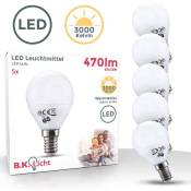 B.k.licht - lot de 5 ampoules 5W led E14, 470 Lumen par ampoule, lumière blanche chaude de 3000 Kelvin, équivaut ampoule halogène 40W, 230V, forme