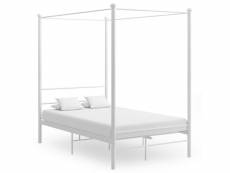 Cadre de lit à baldaquin blanc métal 140x200 cm