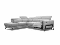 Canapé d'angle gauche, scala 5 places, relax électrique, tissu gris