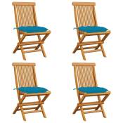 Chaises de jardin avec coussins bleu clair 4 pcs Teck