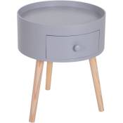 Chevet table de nuit ronde design scandinave tiroir bicolore pieds effilés inclinés bois massif chêne clair gris - Gris