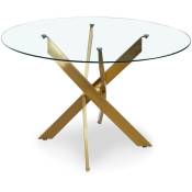 Cotecosy - Table ronde en verre Corix pieds Or - Or