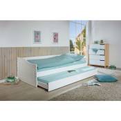 Dmora Canapé-lit avec lit gigogne, en pin teinté blanc, 97x208x62 cm, avec emballage renforcé
