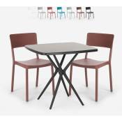Ensemble Table Carrée 70x70cm Noire et 2 Chaises Extérieur Design pour jardin bar restaurant Regas Dark Couleur: Marron