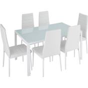 Ensemble table et chaises de salle à manger 7 pièces en Acier - blanc/blanc