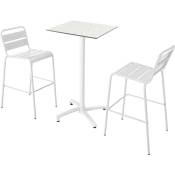 Ensemble table haute stratifié terrazzo et 2 chaises blanc - Blanc