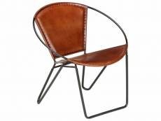 Fauteuil chaise siège lounge design club sofa salon de relaxation cuir véritable marron helloshop26 1102138par3