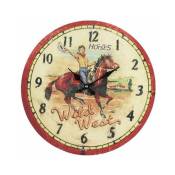 Horses - Horloge murale Wild West en bois rond