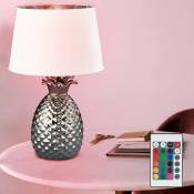 Lampe de table télécommande céramique ananas design argent lampe textile blanc dimmable dans un ensemble comprenant des ampoules led rvb