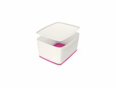 Leitz mybox - boîte de rangement avec couvercle - medium - blanc et rose