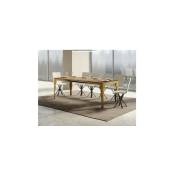 Les Tendances - Table extensible 8 à 20 personnes bois clair et pieds métal doré l 180 à 440cm Torza