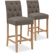 Lot de 2 chaises de bar en bois Gaya tissu Taupe - H65cm - Taupe
