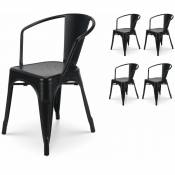 Lot de 4 chaises en métal noir mat style industriel - Avec accoudoirs - Kosmi