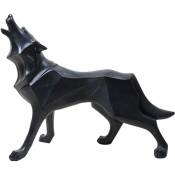 Loup Sculpture Ornements Sculpture Géométrique Animal Résine Loup Statue Décor Cadeau pour Bureau à Domicile (Noir)