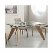 Nouvomeuble Table en verre et bois avec rallonge design