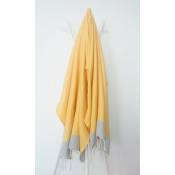 Oceanvibes - Fouta 100 cm x 200 cm Petits Losanges jaune et gris - 100% coton - finition franges