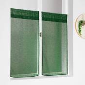 Paire de vitrages unis et tamisants en poly/lin - Vert sapin - 45 x 90 cm