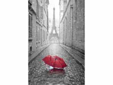 Papier peint panoramique paris noir et blanc avec parapluie rouge gris et rouge - 158811 - 1,86 x 2,79 m 158811