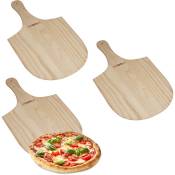 Pelle à pizza en bois, lot de 3, poignée pratique, pour le pain, la pizza et tarte flambée, LxP : 30,5x54 cm, nature