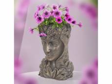 Pot de fleurs tête de femme 21x16x32 cm bronze en polyrésine 490007914