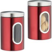Relaxdays - 2x bocaux en métal, couvercle, fenêtre de visualisation, 1,4L, café, farine, pâtes, boîte de conservation, rouge