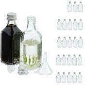 Relaxdays Mini bouteilles en verre, lot de 25, petites fioles à remplir, 50 ml, bouchon à vis, transparent/argenté