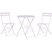 Salon de Jardin Bistrot Table et 2 Chaises en Acier Violet avec Patins Fiori - Violet
