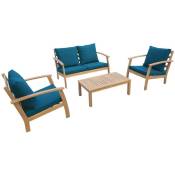 Salon de jardin en bois 4 places - Ushuaïa - Canapé. fauteuils et table basse en acacia. design Bois / Bleu canard - Bois