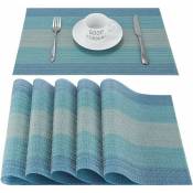 Sets de table en pvc antidérapants lavables pour salle à manger Sets de table rectangulaires en vinyle résistant à la chaleur, lot de 6 (bleu) - blue