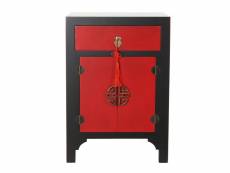 Table de chevet / table de nuit en bois d'épicéa et mdf coloris rouge / noir - longueur 45 x profondeur 35 x hauteur 66 cm