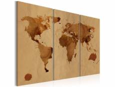 Tableau cartes du monde le monde peint avec du café - triptyque taille 60 x 40 cm PD11662-60-40
