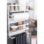 Tagère magnétique pour réfrigérateur, Etagère Latérale pour Réfrigérateur avec Porte-Serviettes en Papier et 5 Crochets Mobiles, pour condiments et