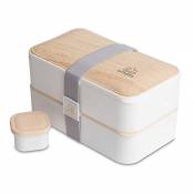 UMAMI Lunch Box, Cadeau Idéal Homme/Femme, Tout Inclus : 4 Couverts En Bois & 1 Pot À Sauce (Vissable), Boîte Bento Japonaise Hermétique 2 Étages, Mic