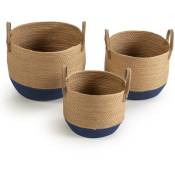 Vs Venta-stock - Set de 3 paniers Tecla fibre naturelle, bleu/naturel - Marron/bleu
