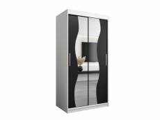 Armoire de chambre marduk blanc/noir 100 avec 2 portes coulissantes et miroir penderie (tringle) avec étagères sans tiroirs