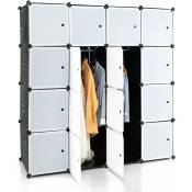 Armoire Penderie Portable avec Portes 16 Cubes,Armoire de Rangement Modulable diy avec Barres Suspendues pour Vêtements - Goplus