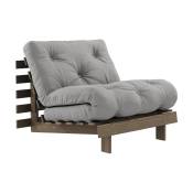 Canapé-lit en pin carob brown et tissu gris 90 x 200