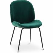 Chaise à manger accent velours tapissée scandi retro design - Elias Vert foncé - Métal, Bois, Velours - Vert foncé