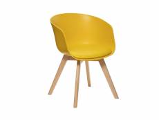 Chaise fauteuil de table assise jaune ocre et pieds en bois h 75 cm - atmosphera