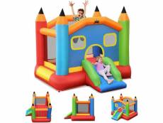 Costway château gonflable avec trampoline toboggan gonflable motif crayon, escalade ideal pour 2-3 enfants charge max 90kg,cadeau de choix, 273x273x22