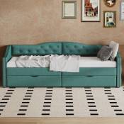 Dolinhome - Canapé-lit simple avec tiroirs, grand espace de rangement, vert, 90x200cm