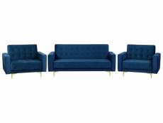 Ensemble canapé et fauteuils en velours bleu marine