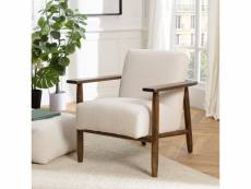 Gaston - fauteuil tissu bouclette écru structure et accoudoirs en bois