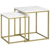HOMCOM Tables gigognes, lot de 2, tables basses carrées, table d'appoint, armature en acier blanc or