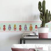 K&l Wall Art - Bordure Impression d'art Leffler Chambre d'enfant Cuisine coloré matriochkas de grand-mère Mur déco autocollant 1x 120x10cm