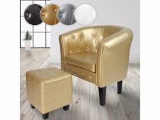 Miadomodo® fauteuil chesterfield avec repose-pied - en simili cuir, avec éléments décoratifs touffetés, doré - chaise, cabriolet, tabouret pouf, meubl