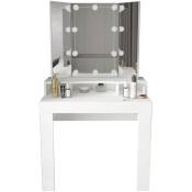 Ml-design - Coiffeuse Table de Maquillage Blanc avec Éclairage led, 3 Miroirs Pliable, Tiroir, 3 Compartiments, 89,5x155x43,5cm, Table de Toilette en