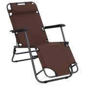 Outsunny Chaise Longue inclinable transat Bain de Soleil fauteuil relax jardin 2 en 1 Pliant têtière Amovible Charge Max. 136 Kg Marron