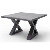 Pegane - Table basse en bois d'acacia massif gris / acier anthracite - L.75 x H.45 x P.75 cm