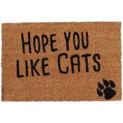 Relaxdays - Paillasson fibre de coco Hope You Like Cats 40x60 cm tapis d'entrée extérieur antidérapant pvc, nature